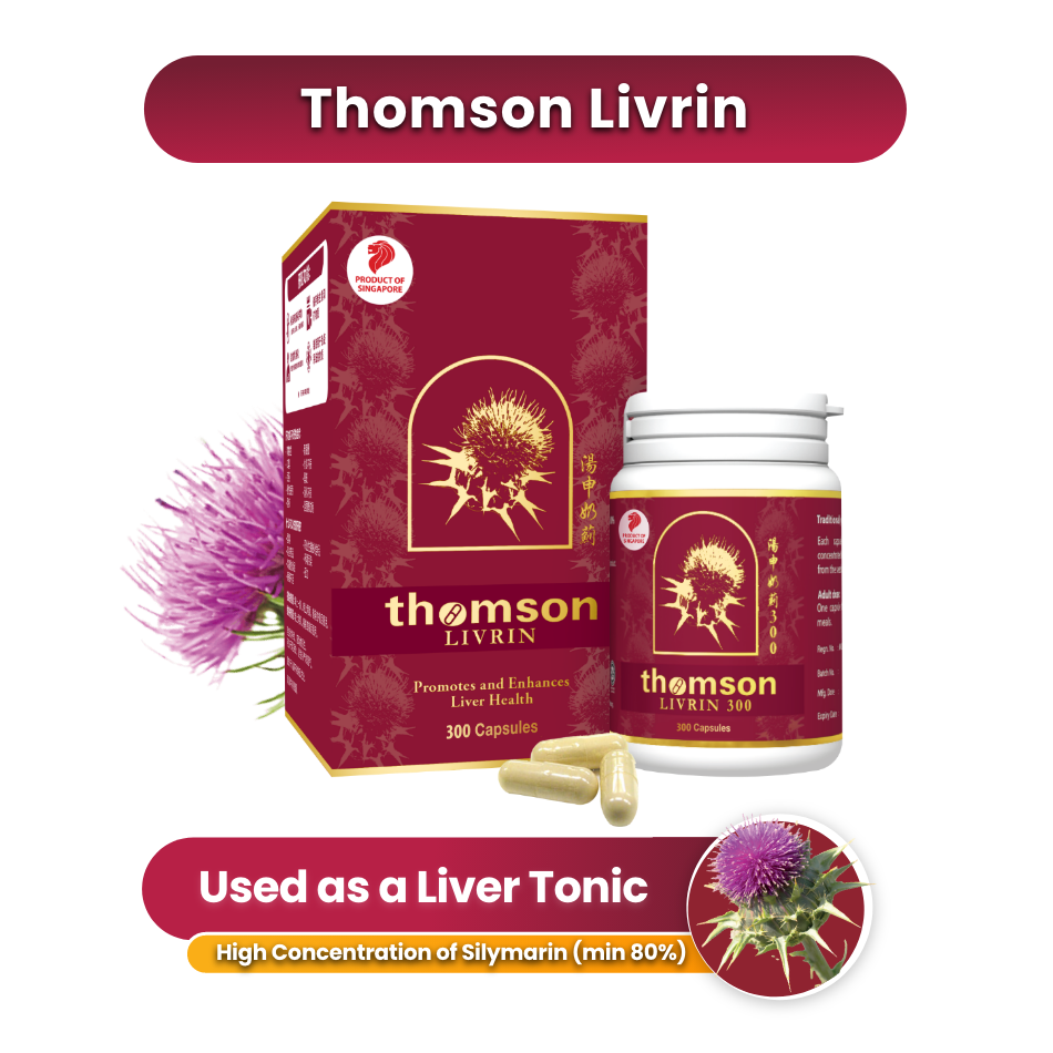 Thomson Livrin 300s packaging with capsules and liver tonic text on a white background
